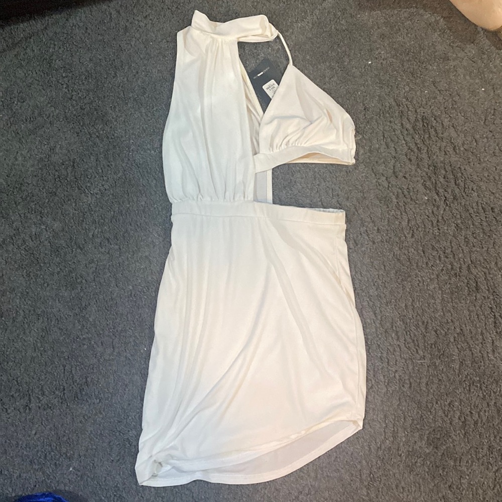 White fashion nova breanna cutout dress size small